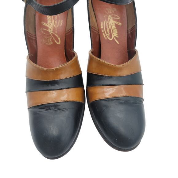 60s Vintage Blue and Tan Block Heels - Picture 3 of 14